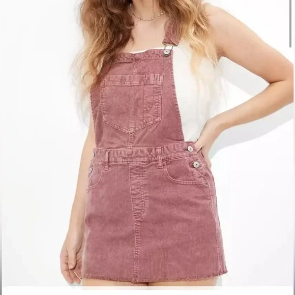 NWT American Eagle Mauve Pink Corduroy Overall Dress Size Small